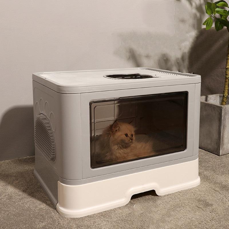 Recipiente plegable para arena de gatos sin olores con entrada superior