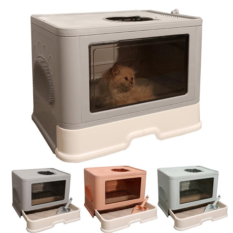 Recipiente plegable para arena de gatos sin olores con entrada superior