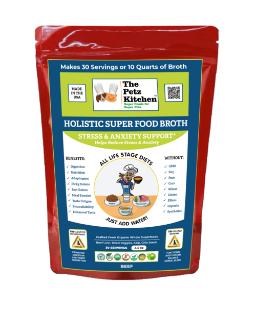Caldo Super Food de Petz Kitchen para aliviar el estrés canino y felino
