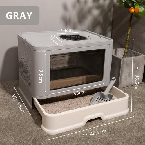 Recipiente plegable para arena de gatos sin olores con entrada superior