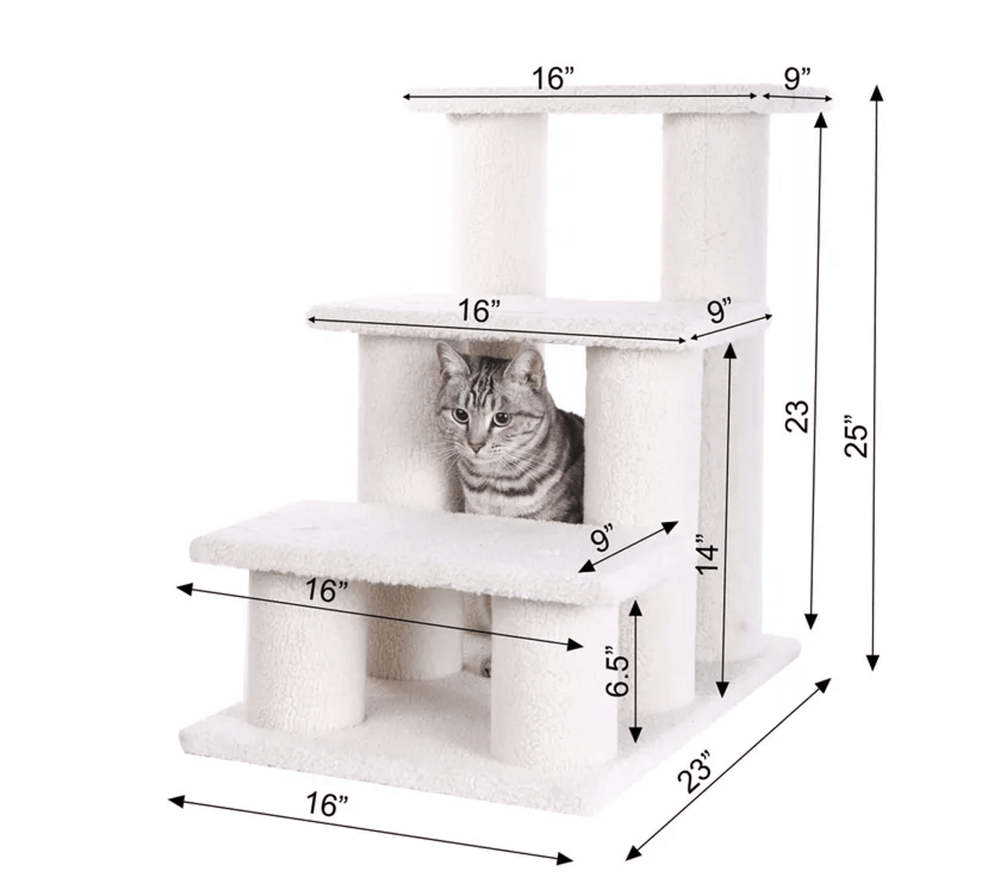 Rampa de madera auténtica de 3 escalones para mascotas, ideal para perros y gatos, de 25 pulgadas