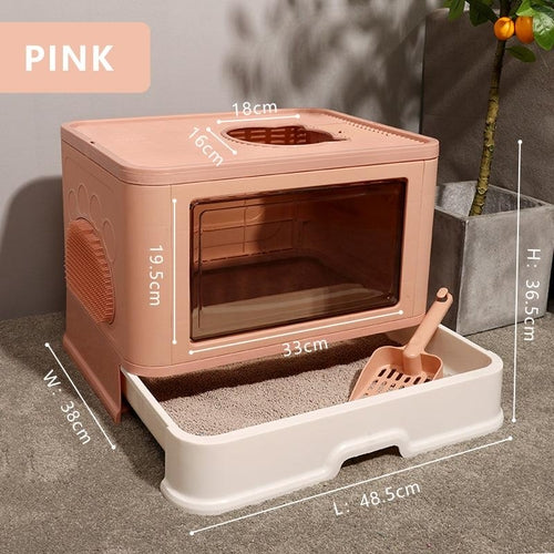Recipiente plegable para arena de gatos sin olores con entrada superior