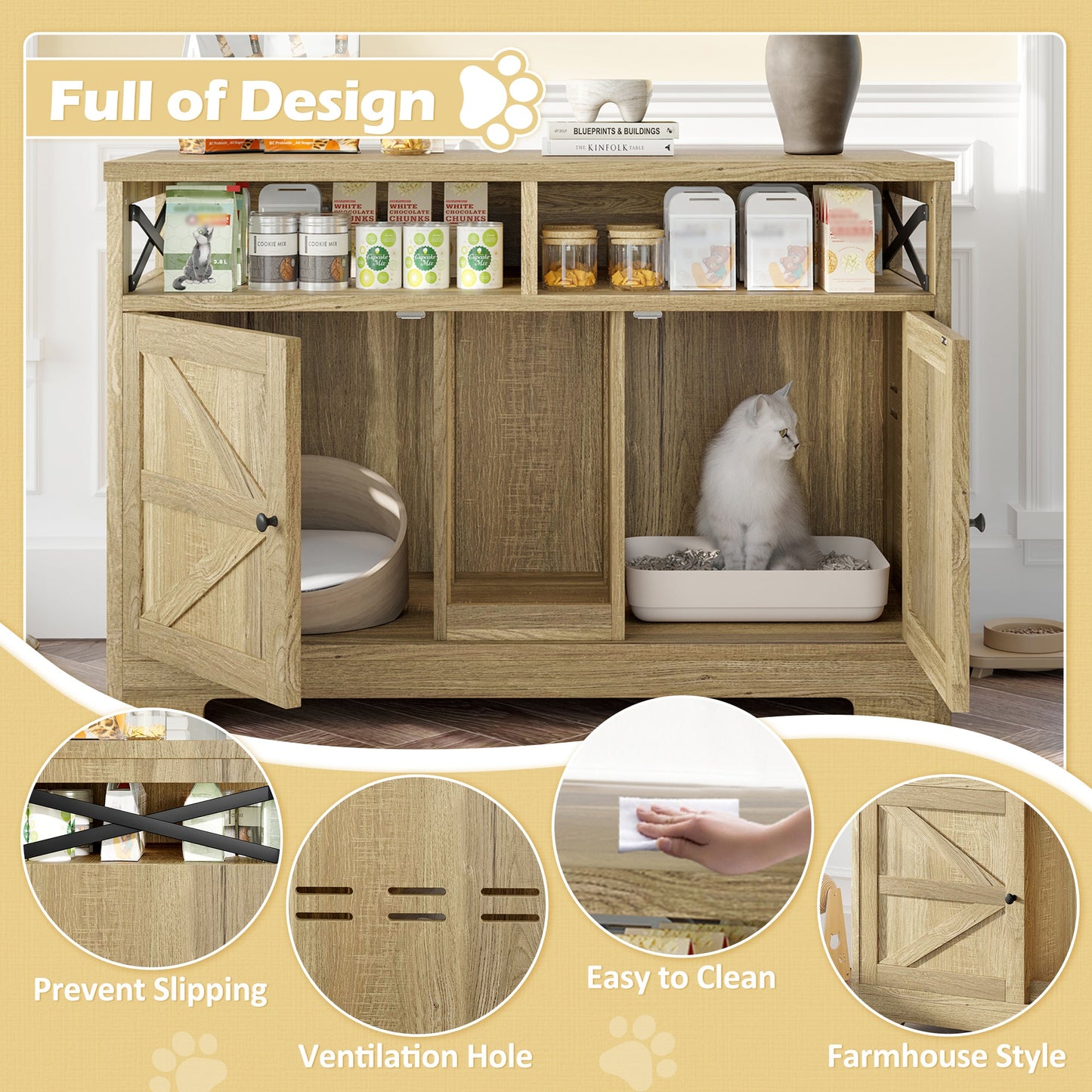 Cat Litter Box Enclosure for 2 Cats, Double Hidden Litter Box