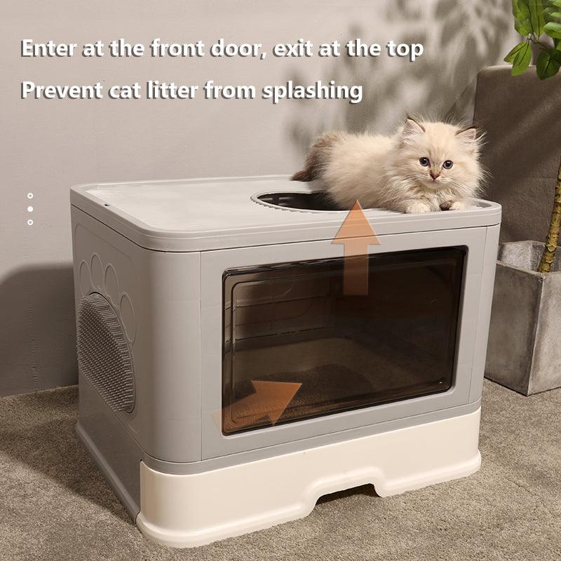 Recipiente plegable para arena de gatos sin olores con entrada superior