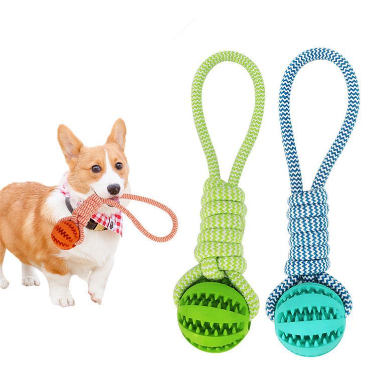 Pelota de goma duradera para masticar con cuerda de algodón