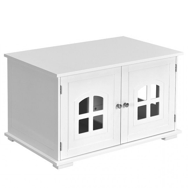White Modern Large Ventilated Private Divider Cat Litter Box