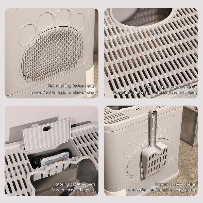 Recipiente plegable para arena de gatos sin olores con entrada superior