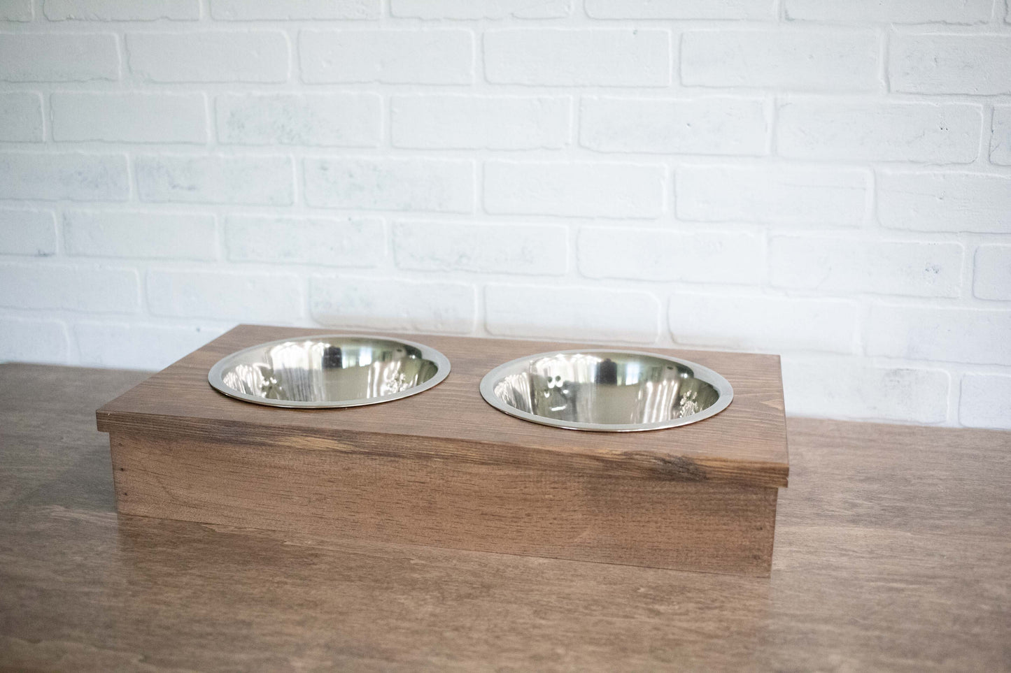 Wooden Pet Feeder with Stainless Steel Bowls, Raised Dog Food Stand