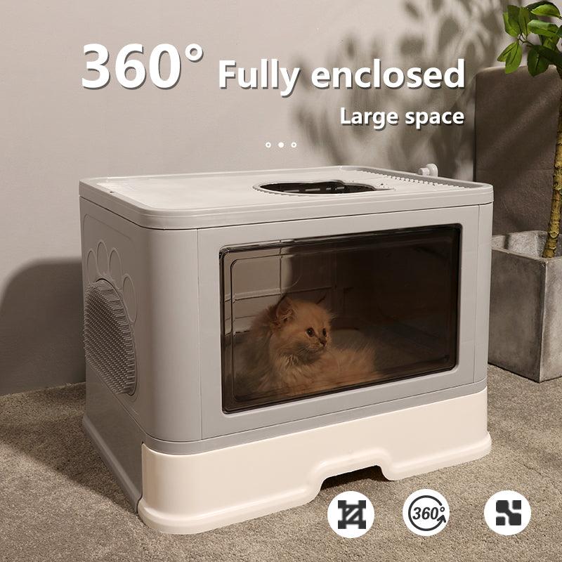 Recipiente plegable para arena de gatos sin olores con entrada superior