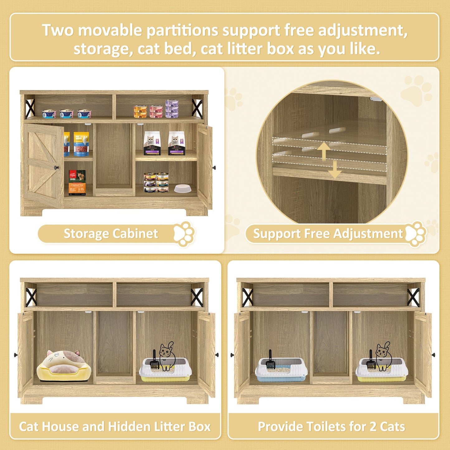 Cat Litter Box Enclosure for 2 Cats, Double Hidden Litter Box