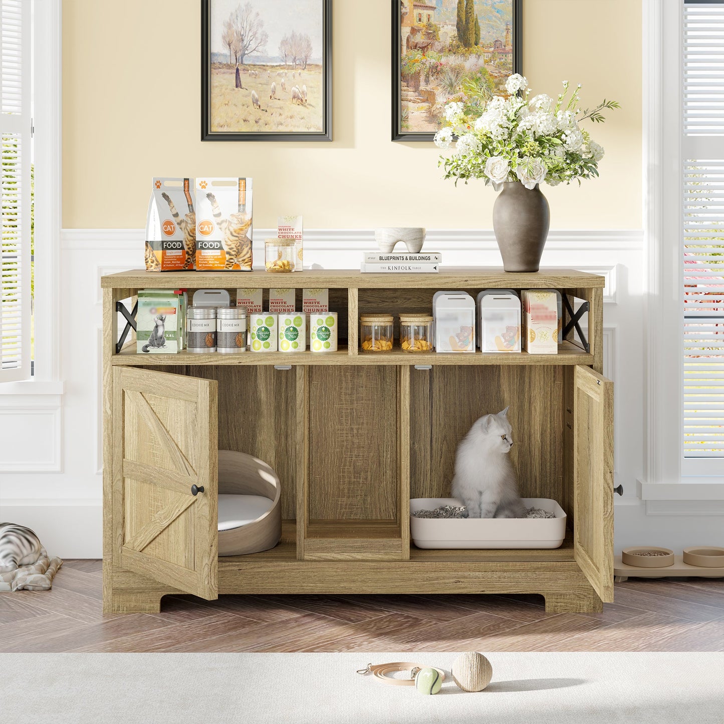 Cat Litter Box Enclosure for 2 Cats, Double Hidden Litter Box