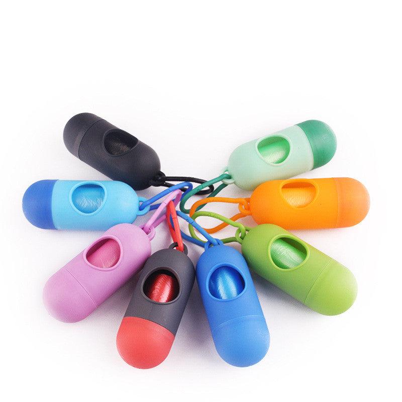 Dispensador portátil de bolsas para desechos de mascotas con contenedor de basura
