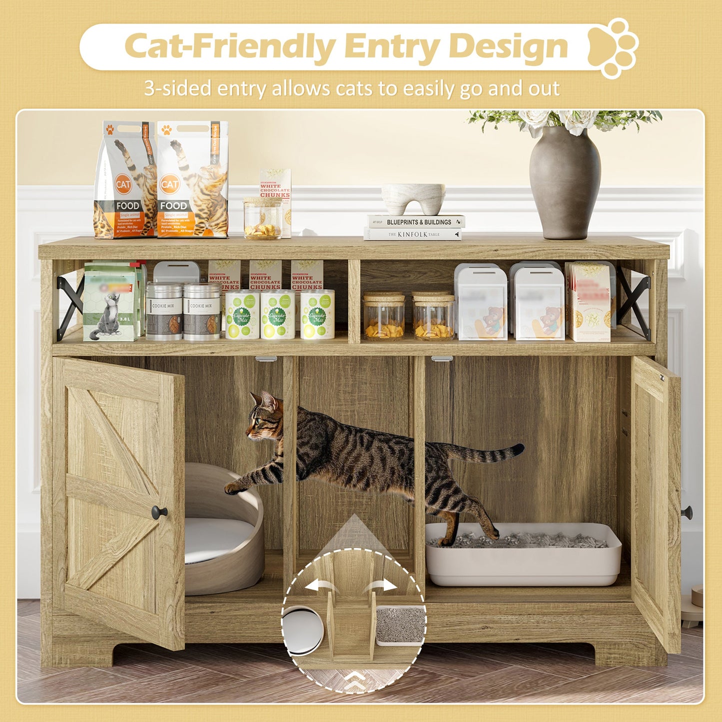 Cat Litter Box Enclosure for 2 Cats, Double Hidden Litter Box