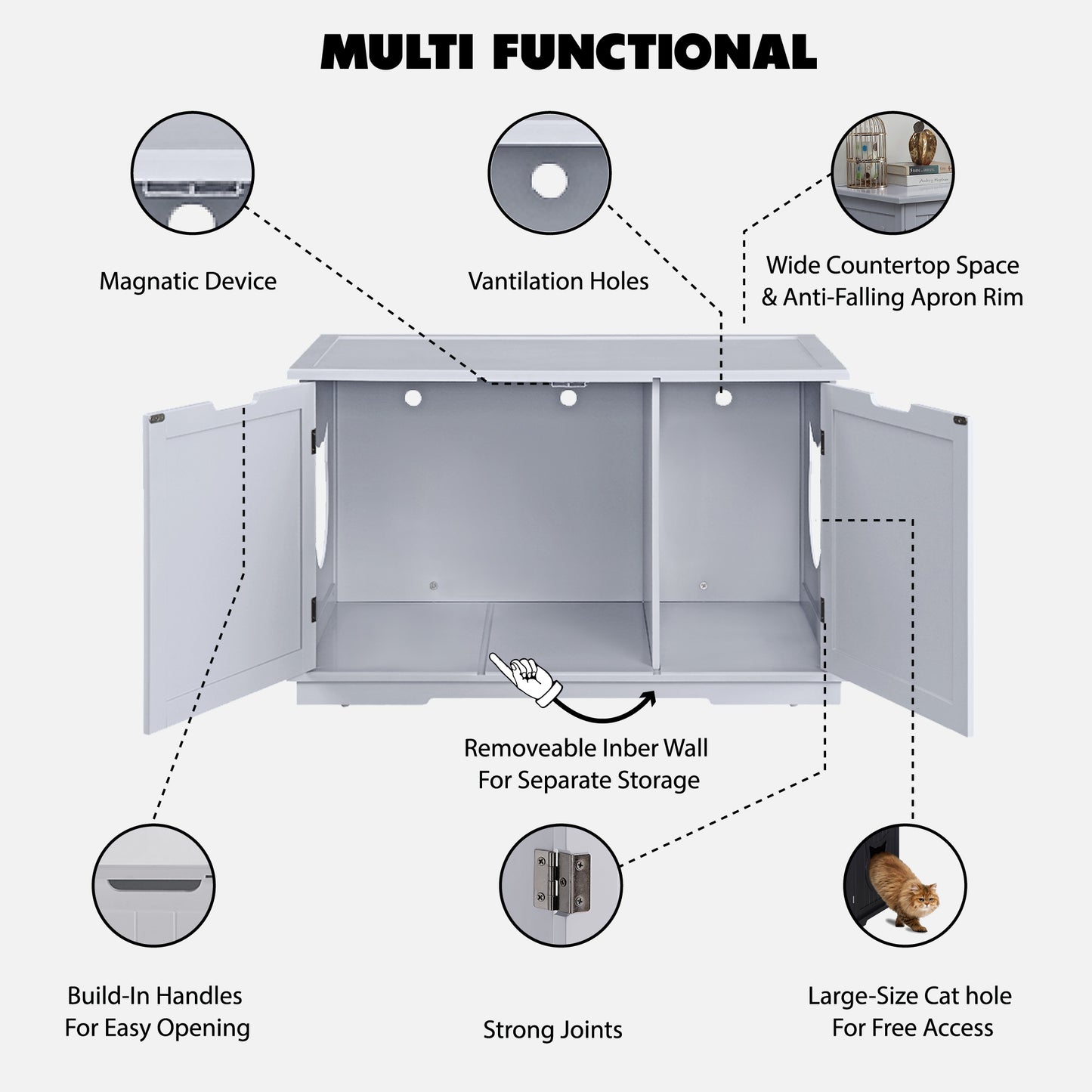 Banco de baño extra grande para gatos, caja de arena, mueble, caja, casa