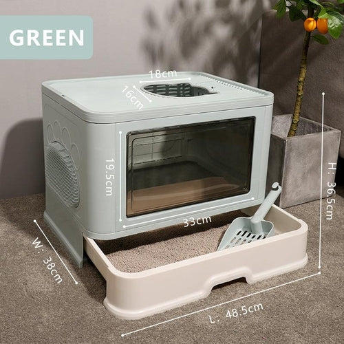 Recipiente plegable para arena de gatos sin olores con entrada superior